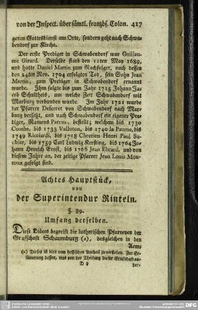 Achtes Hauptstück, von der Superintendur Rinteln