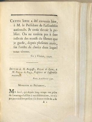 Lettre de M. Bergasse relative au serment de la constitution