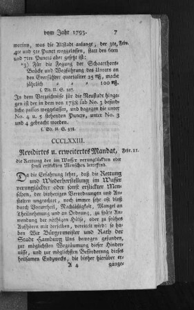CCCLXXIII. Revidirtes u. erweitertes Mandat, die rettung der im Wasser verunglückten oder sonst erstickten Menschen betreffend.