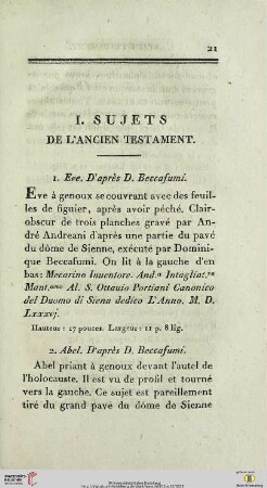 I. Sujets de l’ancien testament