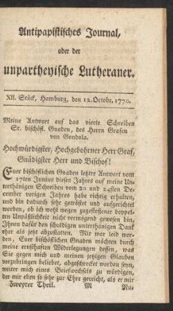 XII. Stück, Hamburg, den 12. Octobr. 1770
