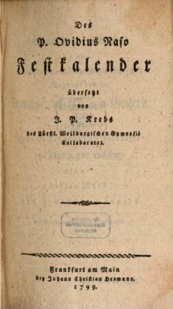 Des P. Ovidius Naso Festkalender