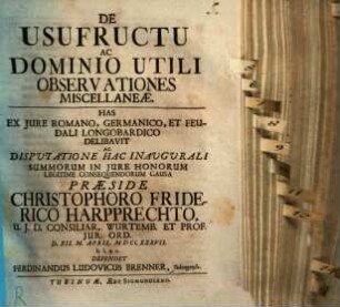 De usufructu ac dominio utili observationes miscellanae