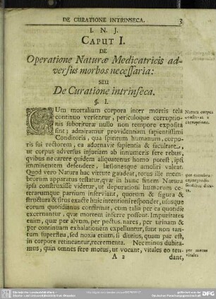 Caput I. De Operatione Naturae Medicatricis adverssus morbos necessaria: Seu De Curatione intrinseca