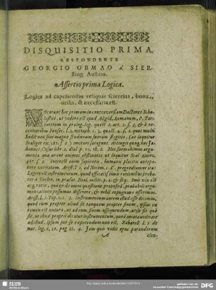 Disquisitio Prima. Respondente Georgio Obmao A Sierfling Austrio