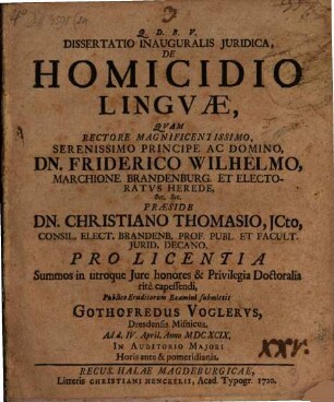 Diss. inaug. iur. de homicidio linguae