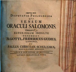 Disp. philol. qua sensum oraculi Salomonis, Coheleth V, 7
