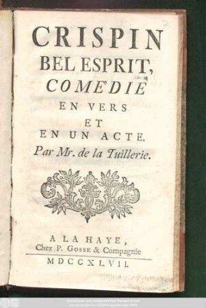 Crispin Bel Esprit : Comédie En Vers Et En Un Acte