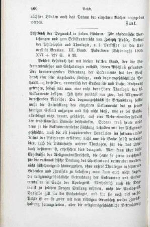 460-464 [Rezension] Pohle, Josef, Lehrbuch der Dogatik, 3