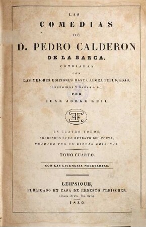 Las comedias de Pedro Calderon de la Barca : en cuatro tomos, 4