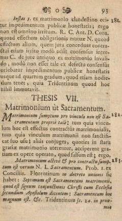 Thesis VII. Matrimonium ut sacramentum.