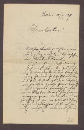 Schreiben von Constantin Fehrenbach an Elisabeth Rosset, Vorschläge über den Umgang mit Mutter Rosset [der Mutter von Wilhelm Rosset]