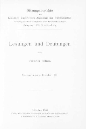 Lesungen und Deutungen, [1] : vorgetragen am 4. Dezember 1909