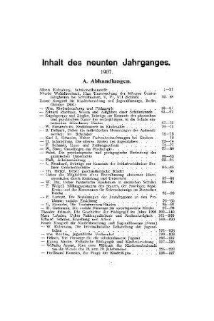 Inhalt des neunten Jahrganges