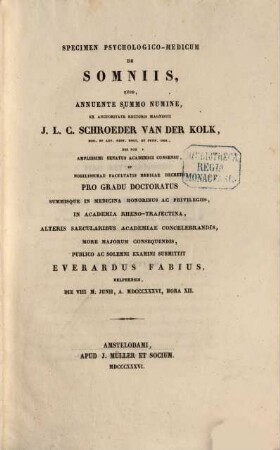 Specimen psychologico-medicum de somniis