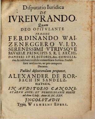 Disputatio Iuridica De Ivreivrando