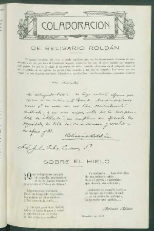 De Belisario Roldán [Autógrafo]
