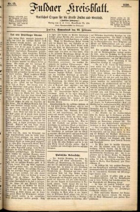 Erste Ausgabe vom Samstag, den 21. Februar 1880.