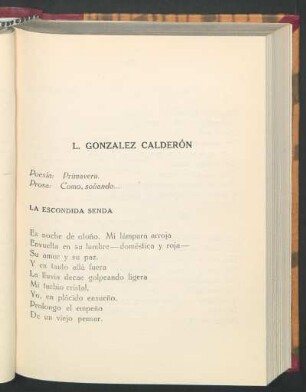 L. González Calderón : Poesía: primavera. - Prosa: Como, soñando...