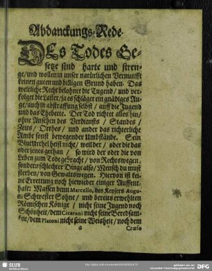 Abdankung : Abdanckungs-Rede