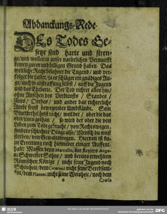 Abdankung : Abdanckungs-Rede