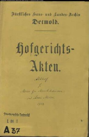 Althof, Superintendent zu Bielefeld gegen Meier zu Menkhausen und Schutzjuden Aron Meier zu Oerlinghausen
