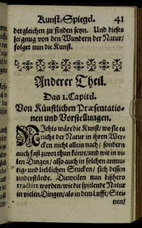 Das 1. Capitel. Von Künstlichen Präsentationen und Vorstellungen