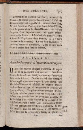 Article XI. Accorder du repos & de la récréation aux enfans.
