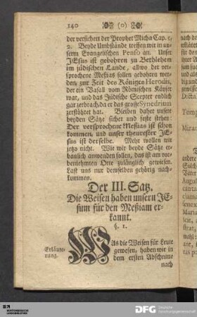Der III. Satz: Die Weisen haben unsern Jesum fur den Meßiam erkannt