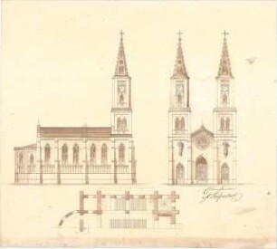 Reiffenstuel, Michael; Kirchenentwürfe - Teilgrundriss, Aufrisse