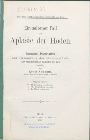 Ein seltener Fall von Aplasie der Hoden