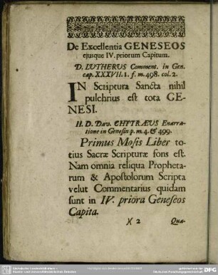 De Excellentia Geneseos eiusque IV. priorum Capitum