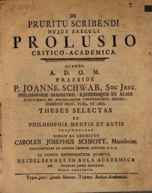 De pruritu scribendi huius saeculi prolusio crit. acad.