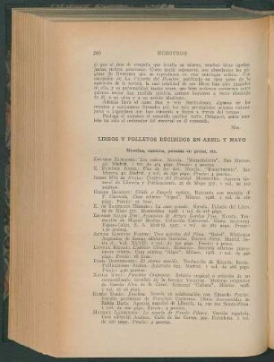 Libros y folletos recibidos en Abril y Mayo