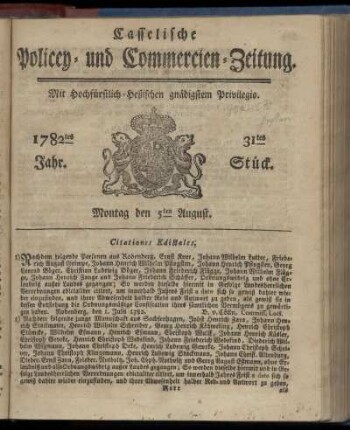 31tes Stueck, Montag den 5ten August. 1782