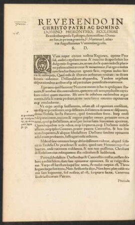 Reverendo In Christo Patri Ac Domino. Domino Hieronymo ... F. Martinus Lutherus Augustinianus Wittembergensis. S. D.