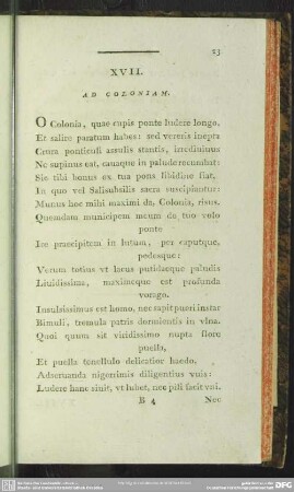 XVII. Ad Coloniam