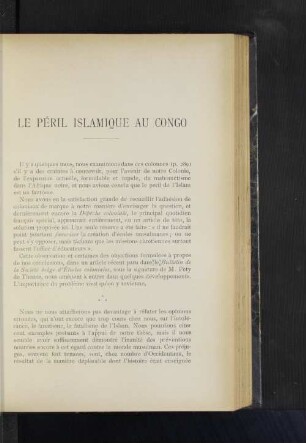 Le Péril Islamique Au Congo.