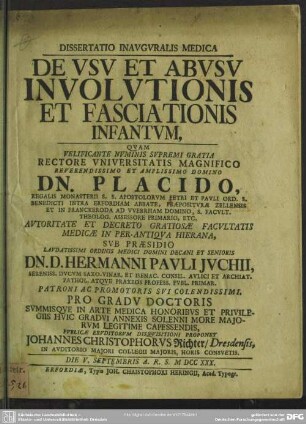 Dissertatio Inauguralis Medica De Usu Et Abusu Involutionis Et Fasciationis Infantum