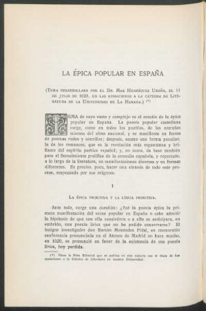 I - La épica primitiva y la lírica primitiva