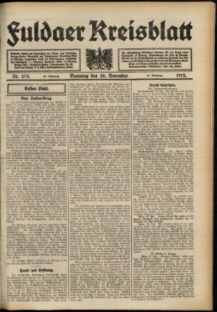 Erste Ausgabe vom Samstag, den 30. November 1912.