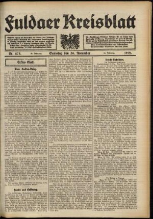 Erste Ausgabe vom Samstag, den 30. November 1912.