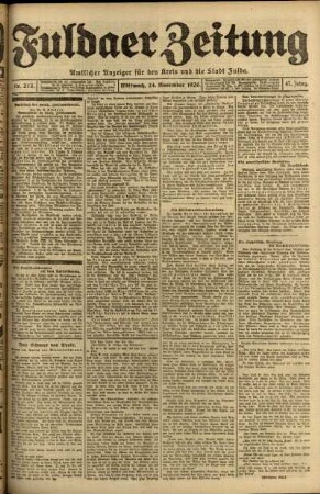 Erste Ausgabe vom Mittwoch, den 24. November 1920.