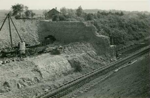 Abgrabung des Oberauer Tunnels der Linie Leipzig-Dresden, Oberau, 1934