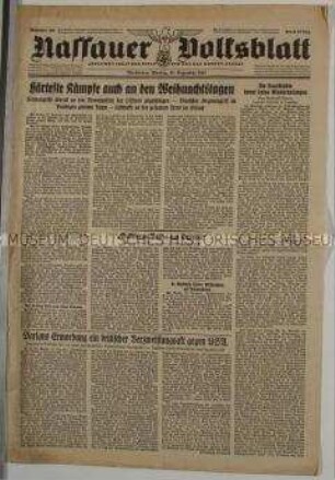 Regionaler Tageszeitung "Nassauer Volksblatt" überwiegend zu den Kämpfen in der UdSSR und zur Ermordung des französischen Admirals und Politikers Darlan