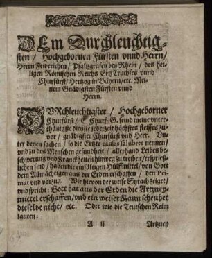 Dem Durchleuchtigsten ... Herrn Friderichen, Pfaltzgrafen bey Rhein ...