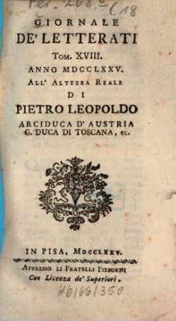 Giornale de'letterati. 18. 1775
