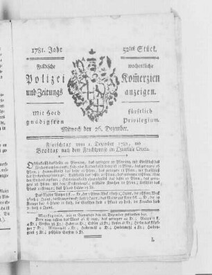 52tes Stück., Ausgabe vom 26. Dezember 1781