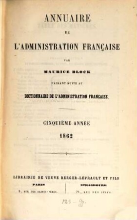 Annuaire de l'administration française, 5. 1862