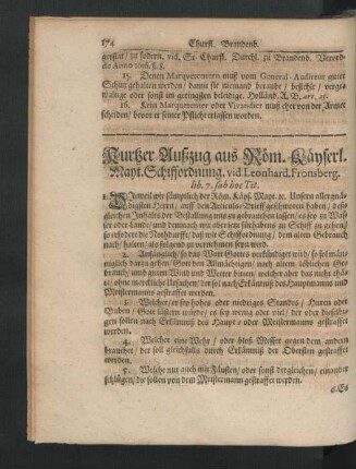 Kurtzer Außzug aus Röm. Kayserl. Mayt. Schiffordnung vid. Leonhard Fronsberg